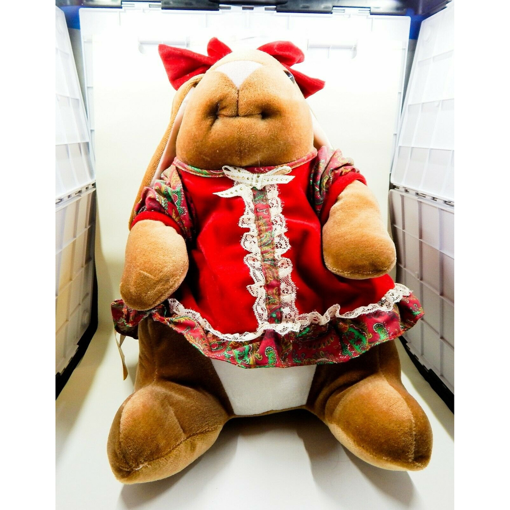 Vintage 1985 Christmas Velveteen Bunny Rabbit Ears Plush Stuffed Toys R Us 14”